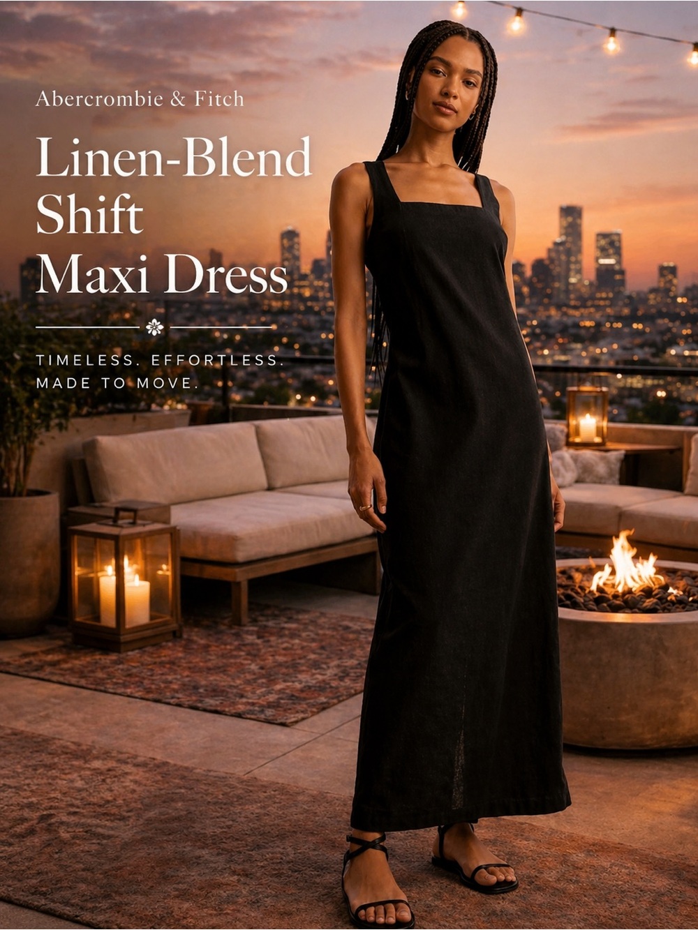 Abercrombie Linen-Blend Shift Maxi Dress